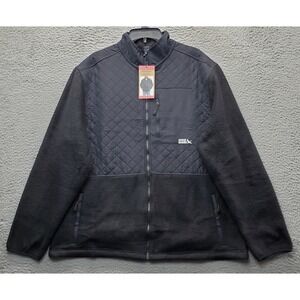 Eddie Bauer Mixed Media Fleece Jacket Mens XL Black Quilted Detail Full Zipper